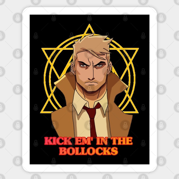 Kick Em' In The Bollocks Sticker by Whitelaw Comics